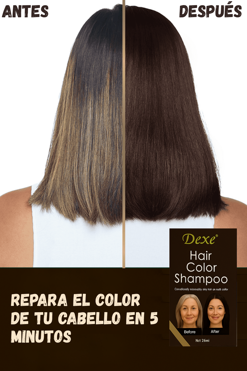 Shampoo Cubre Canas Castaño 250 ml.